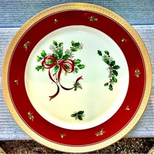 Vintage Discontinued Mikasa PALATIAL HOLLY GOLD Holiday Trim Cake Serving Plate